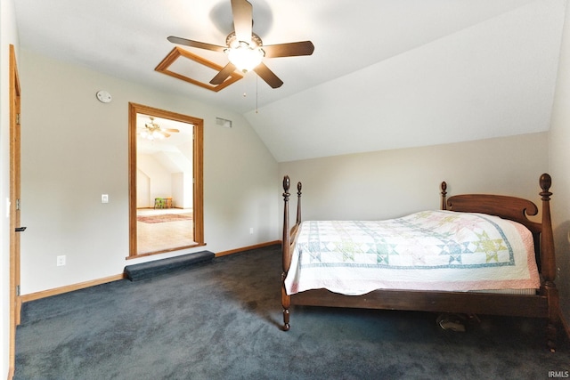 5595 N State Road 109, Columbia City, IN 46825 - carpeted bedroom featuring vaulted ceiling and ceiling fan