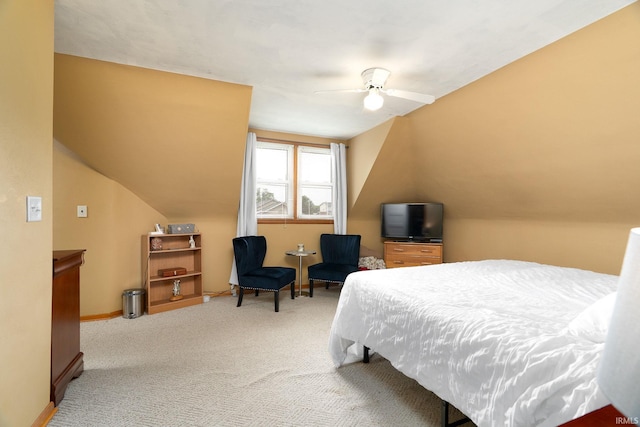 102 E Peterson St, Otterbein, IN 47970 - bedroom with carpet flooring, vaulted ceiling, and ceiling fan