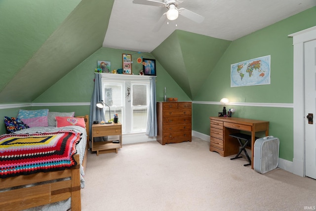 102 E Peterson St, Otterbein, IN 47970 - bedroom with carpet flooring, lofted ceiling, and ceiling fan
