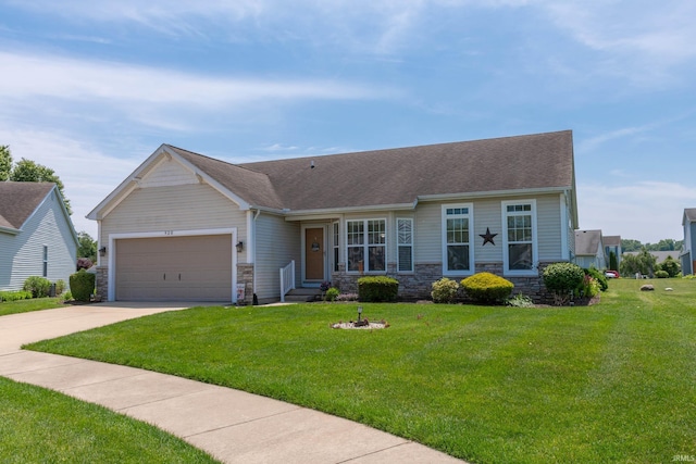 920 Cary Ct, South Bend, IN 46614 - view of front of home featuring a garage, driveway, stone siding, and a front lawn
