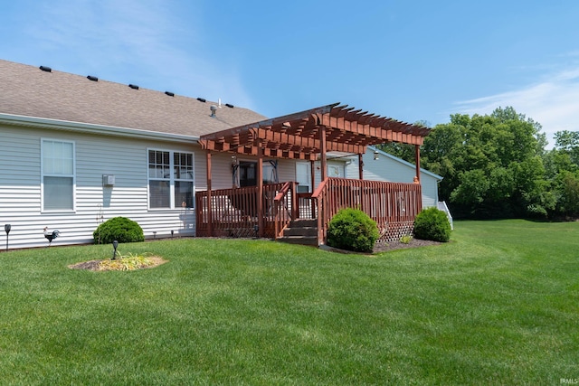 920 Cary Ct, South Bend, IN 46614 - rear view of house with a pergola, a yard, roof with shingles, and a wooden deck