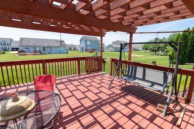 920 Cary Ct, South Bend, IN 46614 - wooden terrace featuring a residential view, a pergola, and a lawn