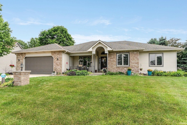 1321 Lost Lock Way, New Haven, IN 46774 - single story home with covered porch, a front lawn, an attached garage, and brick siding