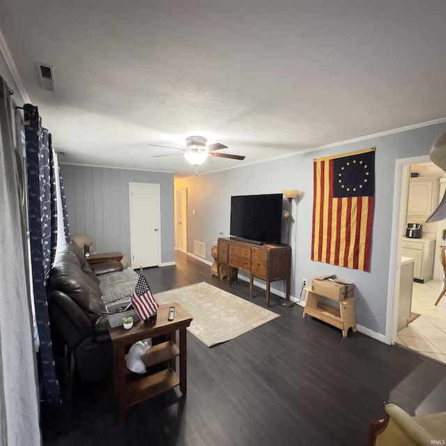 125 Ruby Rd, Attica, IN 47918 - living area featuring ceiling fan, wood finished floors, and ornamental molding