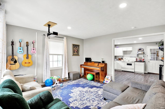 26 E Plum St, Anderson, IN 46012 - living area featuring wood finished floors and recessed lighting