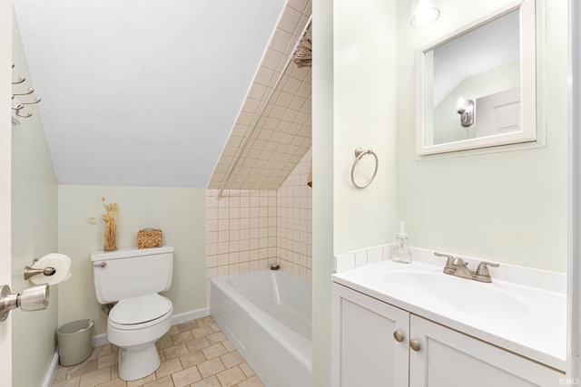 6830 County Road 40, Butler, IN 46721 - full bath featuring vanity, vaulted ceiling, and shower / bath combination