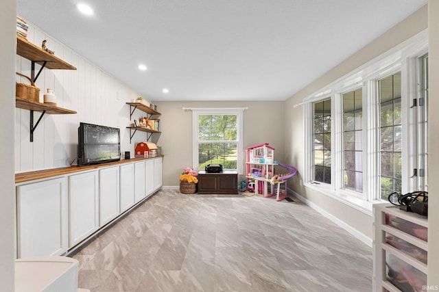 6830 County Road 40, Butler, IN 46721 - rec room with recessed lighting and light marble finish flooring