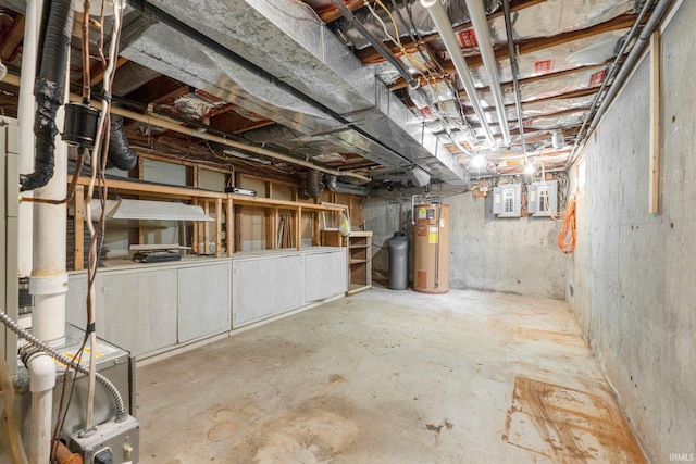 6830 County Road 40, Butler, IN 46721 - unfinished basement featuring water heater, electric panel, and a water softener system
