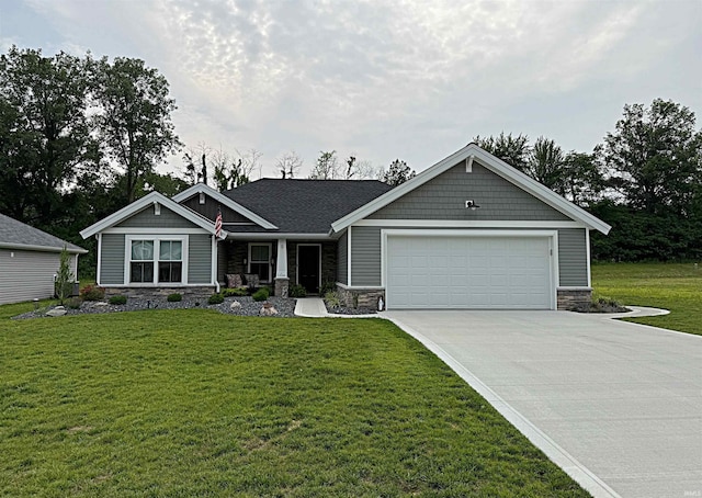 9 Beacon Way, Washington, IN 47501 - craftsman-style house with driveway, stone siding, a garage, and a front yard
