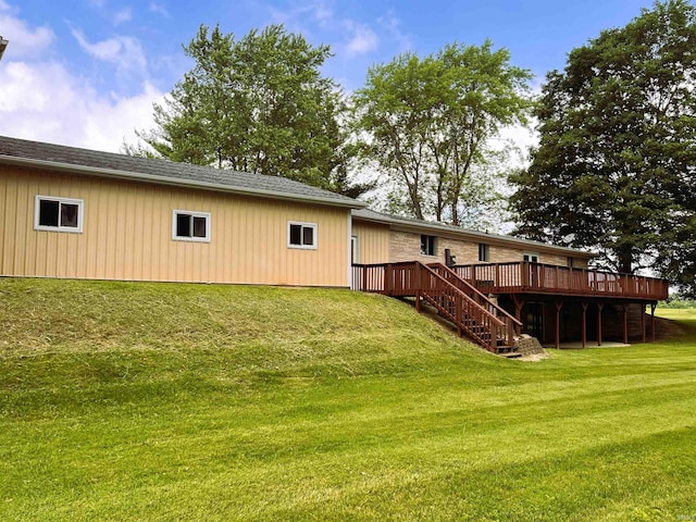 758 W 400 S Rd, Wabash, IN 46992 - rear view of house with a wooden deck, stairway, and a yard