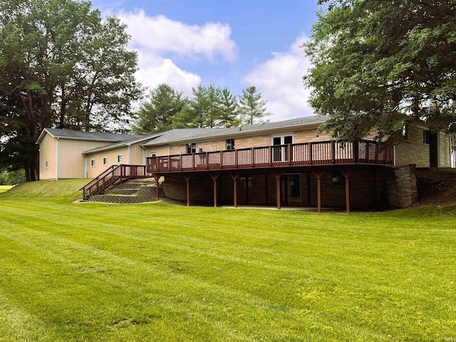 758 W 400 S Rd, Wabash, IN 46992 - back of property featuring a wooden deck, a yard, and stairway