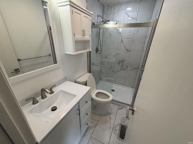 1821 E Johnson Ln, Vincennes, IN 47591 - full bathroom featuring marble finish flooring, a marble finish shower, and vanity