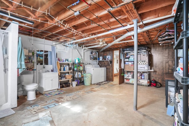 2208 Franklin St, Tell City, IN 47586 - unfinished basement featuring washing machine and dryer