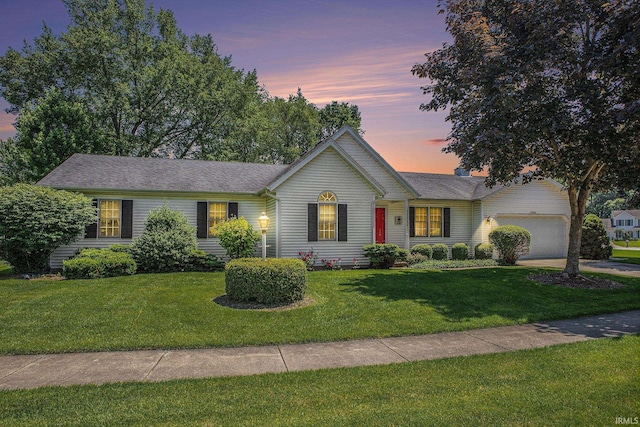 13920 Lexington Cir, Granger, IN 46530 - ranch-style house featuring a front lawn, a garage, and concrete driveway