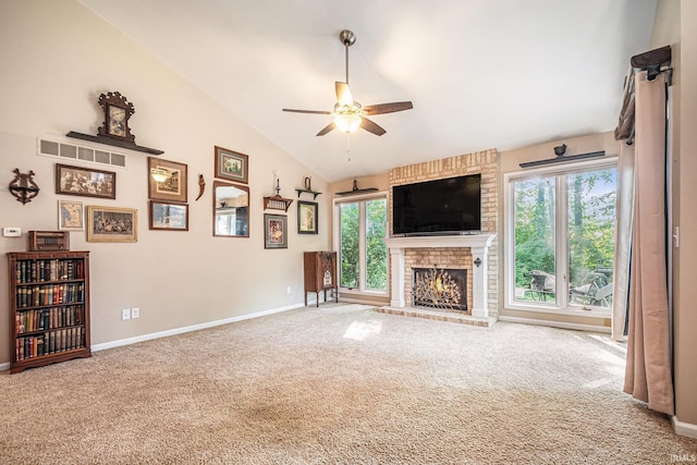 17991 Sable Ridge Dr, South Bend, IN 46635 - unfurnished living room featuring a ceiling fan, healthy amount of natural light, carpet floors, and high vaulted ceiling