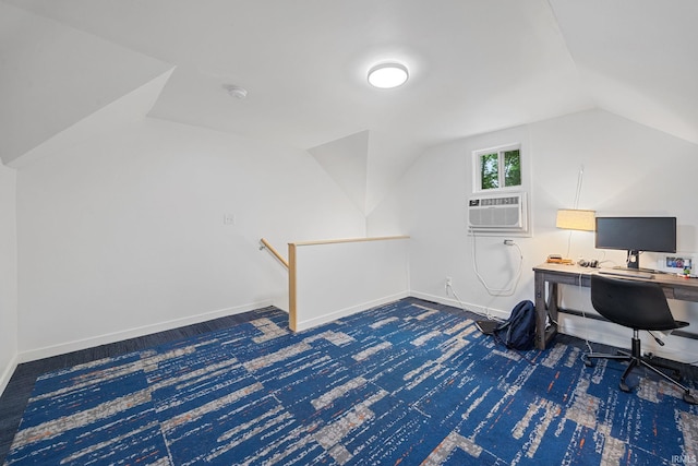 622 Romig St, Lafayette, IN 47901 - office space with vaulted ceiling, a wall mounted air conditioner, and carpet