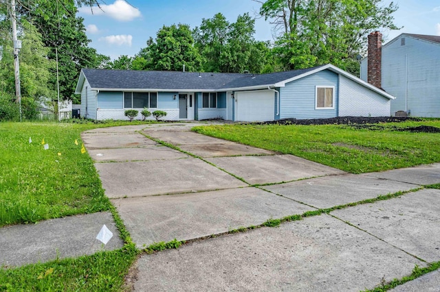 3524 Contessa Dr, Fort Wayne, IN 46816 - ranch-style house with an attached garage, a front lawn, driveway, brick siding, and roof with shingles