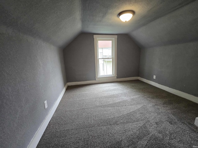 107 W S B St, Gas City, IN 46933 - bonus room featuring a textured ceiling, a textured wall, vaulted ceiling, and carpet