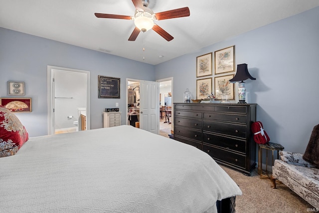 233 Sinclair Dr, West Lafayette, IN 47906 - bedroom with carpet flooring, a walk in closet, ensuite bath, and ceiling fan