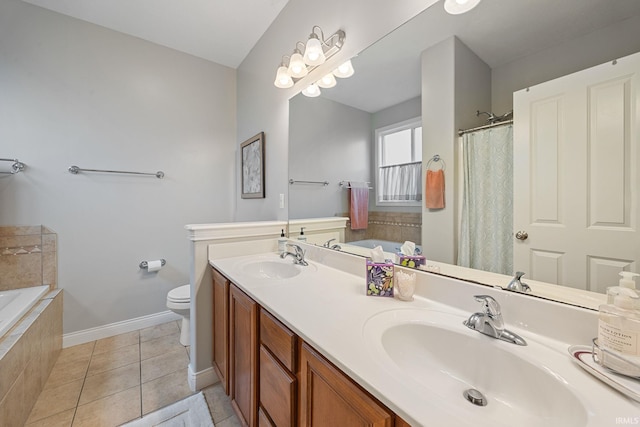 233 Sinclair Dr, West Lafayette, IN 47906 - bathroom with a bath, double vanity, tile patterned flooring, and a shower with shower curtain