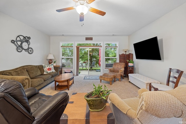 233 Sinclair Dr, West Lafayette, IN 47906 - carpeted living room with a ceiling fan