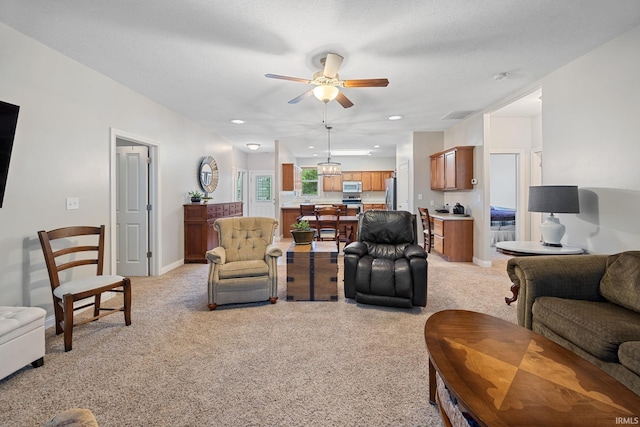 233 Sinclair Dr, West Lafayette, IN 47906 - living area featuring a ceiling fan, light colored carpet, and recessed lighting