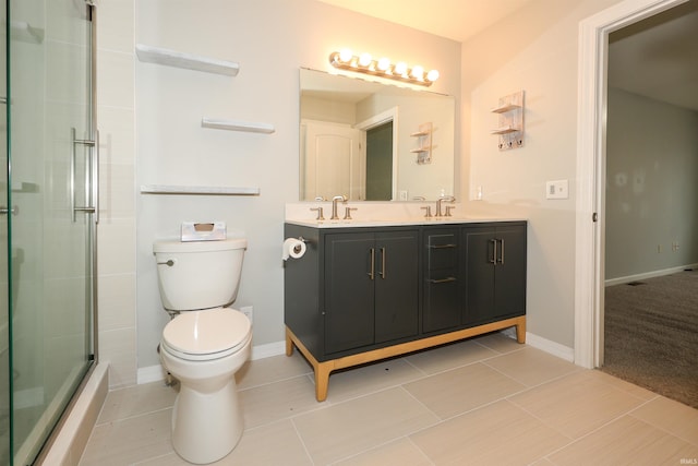 2410 Trillium Cv, Huntertown, IN 46748 - full bathroom featuring a shower with shower door, double vanity, and tile patterned flooring