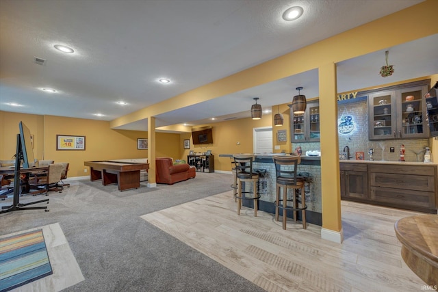 5007 W Michael Ln, Bloomington, IN 47404 - recreation room with wet bar, light carpet, recessed lighting, and pool table