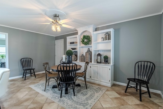 906 N Townline Rd, Lagrange, IN 46761 - dining area with a ceiling fan, ornamental molding, and light tile patterned flooring