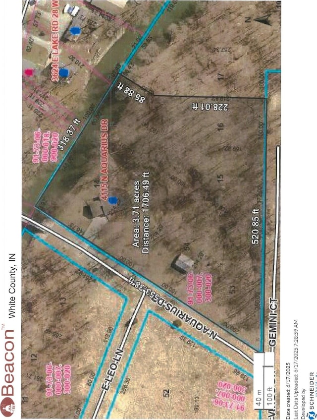 4115 N Aquarius Dr, Monticello, IN 47960 - aerial overview of property's location with property parcel outlined