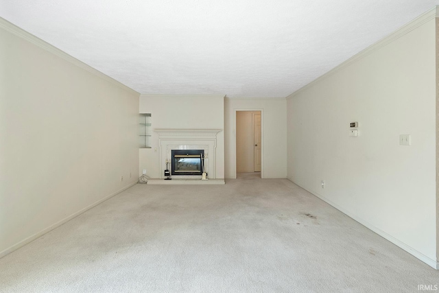 106 W Navajo St, West Lafayette, IN 47906 - unfurnished living room with light carpet, a high end fireplace, and ornamental molding