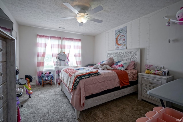 140 Wadsworth Ct, Lafayette, IN 47905 - bedroom featuring carpet, a textured ceiling, and a ceiling fan