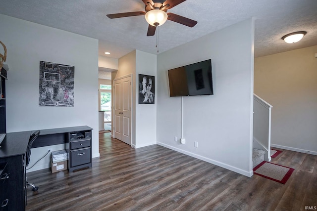 140 Wadsworth Ct, Lafayette, IN 47905 - unfurnished office with dark wood-style floors, a ceiling fan, and a textured ceiling