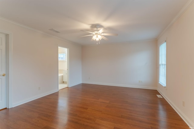 7561 Saint Jordan Cir, Newburgh, IN 47630 - unfurnished room featuring ceiling fan, wood finished floors, and ornamental molding