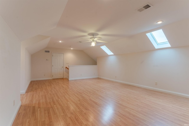 7561 Saint Jordan Cir, Newburgh, IN 47630 - additional living space with a skylight, light wood-style flooring, lofted ceiling, a ceiling fan, and recessed lighting