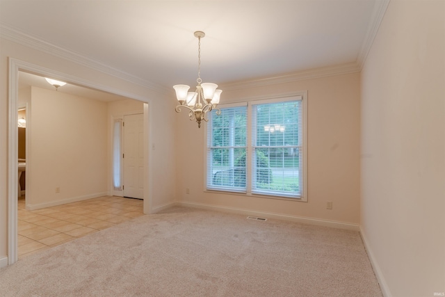 7561 Saint Jordan Cir, Newburgh, IN 47630 - tiled empty room with carpet flooring, a chandelier, and crown molding