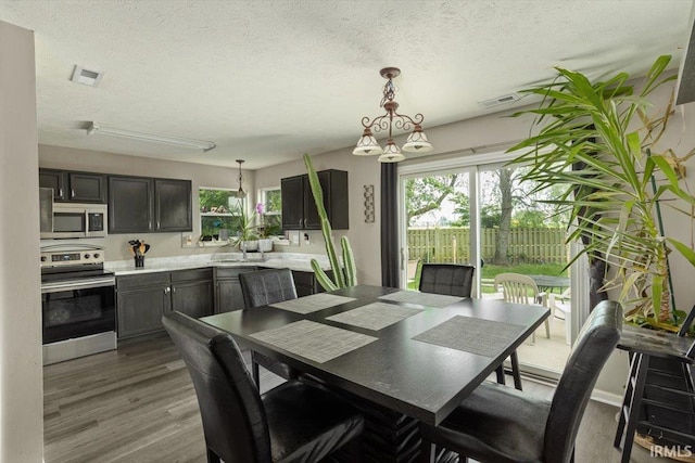 3933 Electra Ct, Lafayette, IN 47905 - dining space featuring a textured ceiling, light wood-style flooring, healthy amount of natural light, and a chandelier