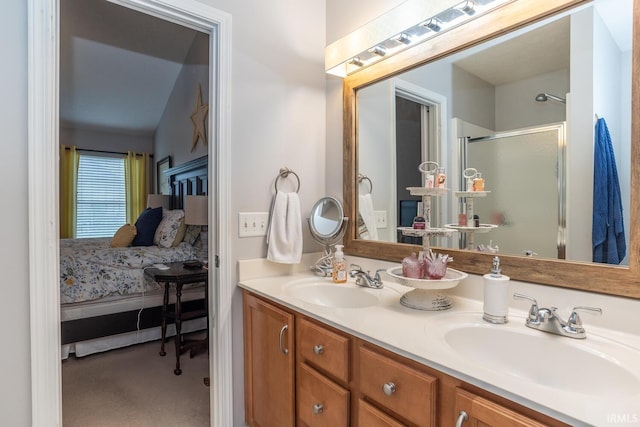 4600 N Shadow Wood Dr, Bloomington, IN 47404 - bathroom featuring double vanity and a shower stall