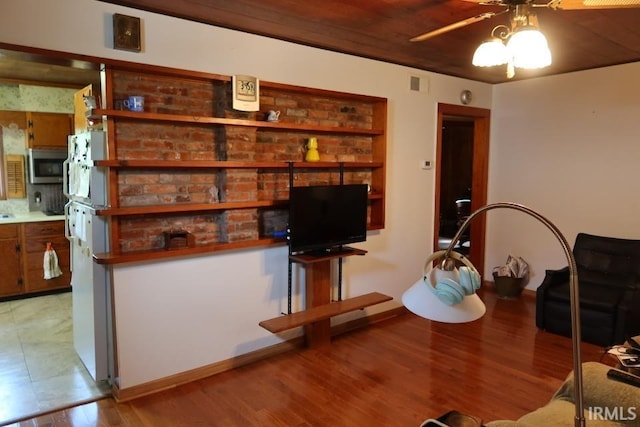 1120 E Fourth St, Mount Vernon, IN 47620 - living area with ceiling fan, light wood-type flooring, and wood ceiling