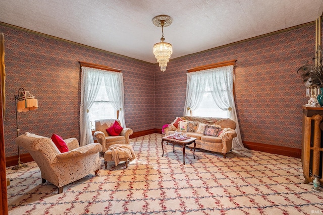 8 Hale St, Lafontaine, IN 46940 - living area featuring plenty of natural light, ornamental molding, and carpet floors