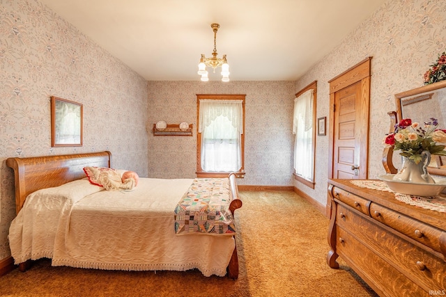 8 Hale St, Lafontaine, IN 46940 - bedroom with a chandelier, wallpapered walls, and light colored carpet