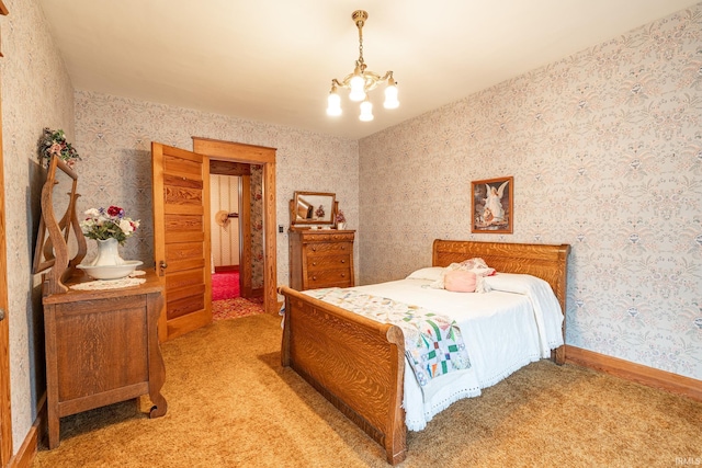 8 Hale St, Lafontaine, IN 46940 - bedroom featuring light carpet, a chandelier, and wallpapered walls