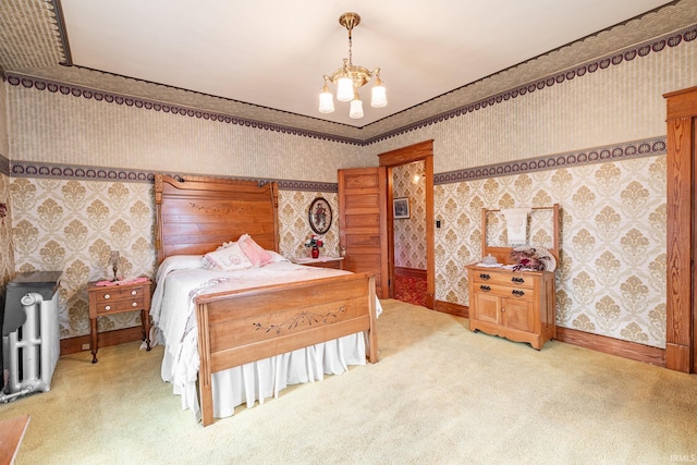 8 Hale St, Lafontaine, IN 46940 - carpeted bedroom with wallpapered walls and a chandelier