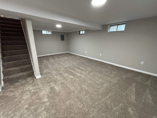 205 Corwin Ln, Fort Wayne, IN 46816 - basement with stairway and dark carpet