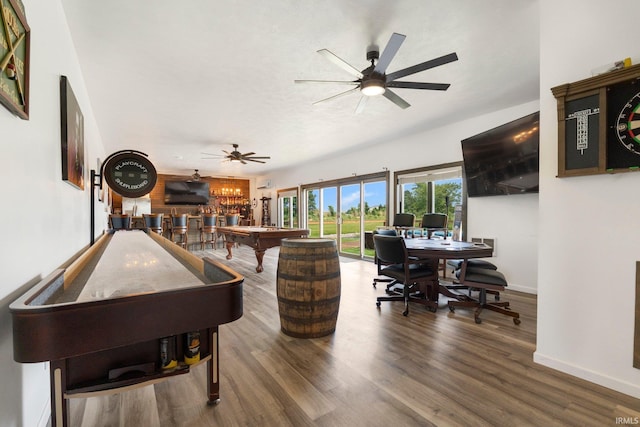 3631 E Pierceton Rd, Warsaw, IN 46580 - recreation room featuring billiards, a ceiling fan, and wood finished floors