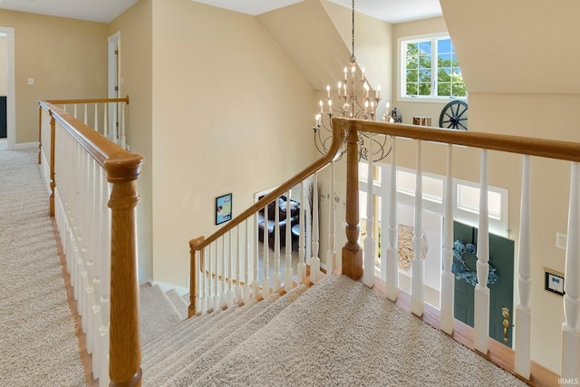 3631 E Pierceton Rd, Warsaw, IN 46580 - stairway with a chandelier and carpet