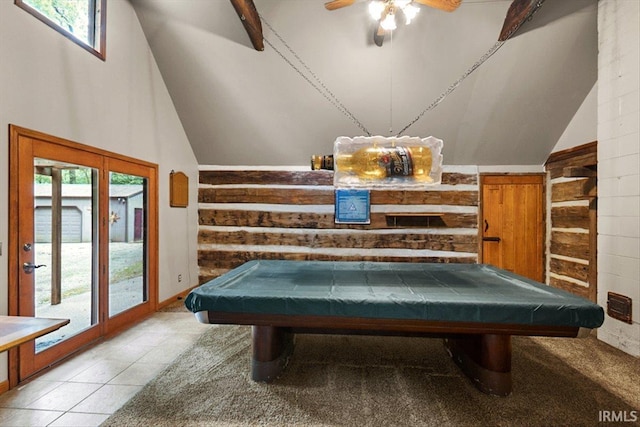 3911 Kings Ridge Rd, Mitchell, IN 47446 - recreation room with lofted ceiling, billiards, and ceiling fan