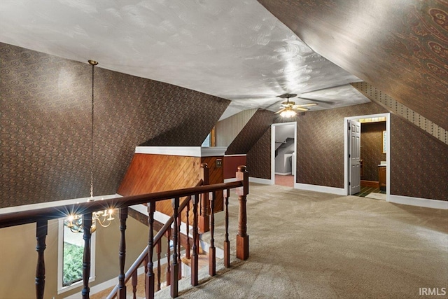 3911 Kings Ridge Rd, Mitchell, IN 47446 - bonus room with carpet, ceiling fan, wallpapered walls, and a chandelier