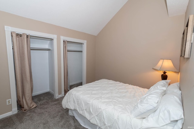 18199 Stoneridge St Apt A, South Bend, IN 46637 - bedroom featuring carpet, lofted ceiling, and multiple closets