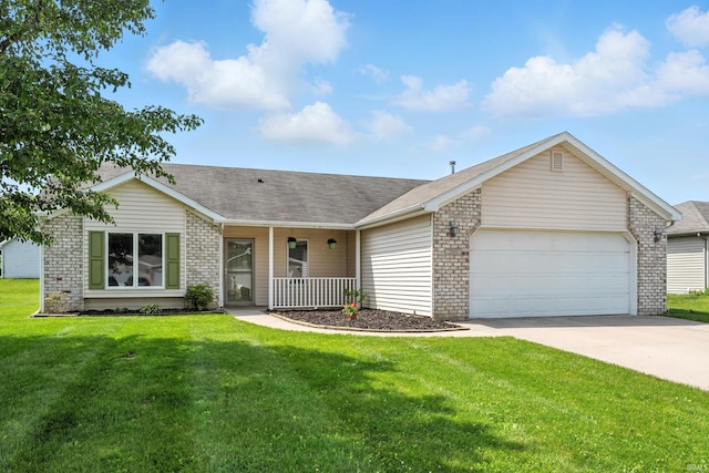 2005 Priscilla Ln, Kendallville, IN 46755 - ranch-style house featuring a porch, a garage, a front lawn, driveway, and roof with shingles
